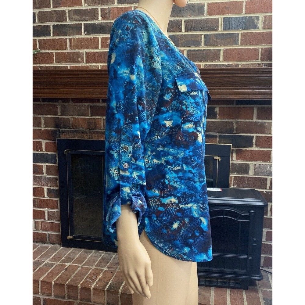 Anne Klein‎ Women's Size M Multicolor 3/4 Sleeve Shirt snake animal print Top - Picture 15 of 16